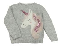 Sivý sveter s jednorožcom Primark