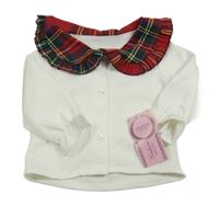 Nové - Biela prepínaci mikina s kockovaným golierikom