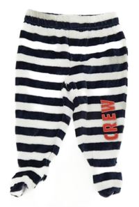 Tmavomnodro-bílé pruhované sametové polodupky s nápisom