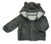 Antracitová chlupatá propínací mikina s kapucí Next