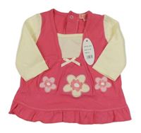 Nové - Růžovo-smetanová tunika s květy 