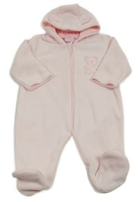 Svetloružová fleecová kombinéza s medvedíkom a kapucňou