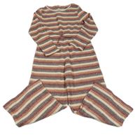 Vínovo-růžovo-béžovo-oranžový pruhovaný žebrovaný úpletový kalhotový overal Tu