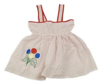 Bielo-červené bodkovaná é šaty s kvetmi