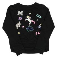 Čierna mikina s jednorožcom a nápismi H&M