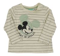 Smetanovo-čierne pruhované tričko s Mickeym Disney