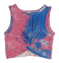 Ružovo-modrý batikovaný rebrovaný crop top Shein