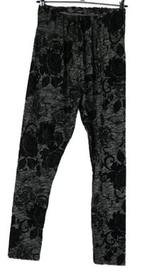 Dámske čierno-sivé kvetované legíny George