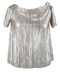 Dámská růžovo-stříbrná plisovaná crop halenka s lodičkovým výstřihem New Look 