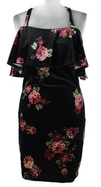 Dámske čierne kvetované šaty s volánikom a volnými rameny Atmosphere