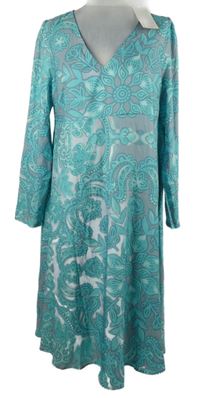 Nové - Dámské azurovo-šedé vzorované šaty Tendence 