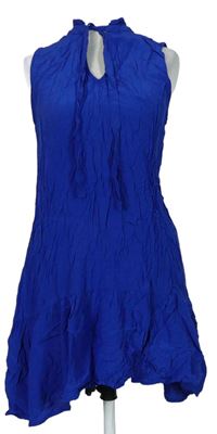 Dámske kobaltově modré šaty s vázačkou