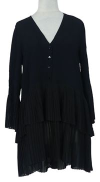 Dámksá čierna blúzková á tunika s plisovanými volániky Zara