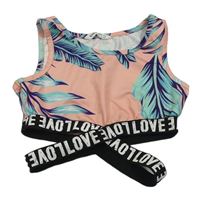 Svetloružový športový crop top s listami Shein