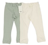2x žebrované tepláky khaki+ smetanové C&A