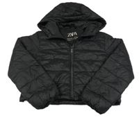 Černá šusťáková prošívaná zateplená crop bunda s kapucí Zara