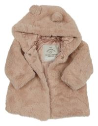 Světlerůžová kožešinová zateplená bunda s kapucí George