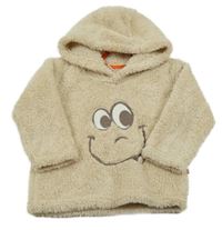 Béžová chlpatá mikina so smajlíkom a kapucňou Ergee