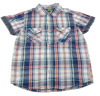 Bílo-tmavomodro-zeleno-červená kostkovaná košile Y.F.K.