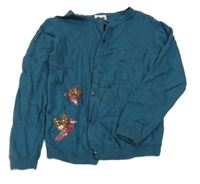 Petrolejvoý prepínaci sveter s kolibříky a flitrami