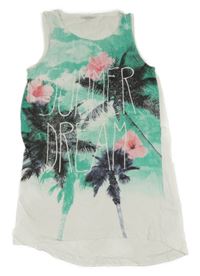 Bielo-mintový top s kvetinami a palmami Y.F.K.