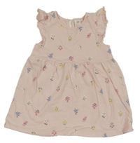 Svetloružové bavlnené šaty s kvetinami H&M