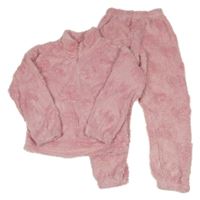 2 Set - Růžová chlupatá mikina se srdíčky + tepláky 