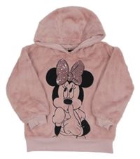 Ružová chlpatá mikina s Minnie a kapucňou