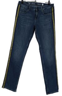 Dámské tmavomodré slim fit rifle s pruhy S. Oliver