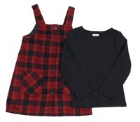 2set - Červeno-tmavomodré kostkované šaty + žebrované triko F&F