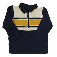 Tmavomodro-bielo-okrové polo tričko s pruhmi