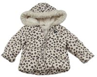 Světlebéžová leopardí šusťáková zimní bunda s kapucí F&F