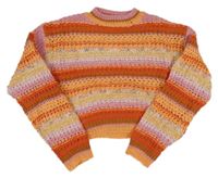 Ružovo-červeno-oranžový pruhovaný crop sveter Zara