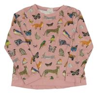 Světlerůžová plyšová pyžamová mikina se zvířaty H&M