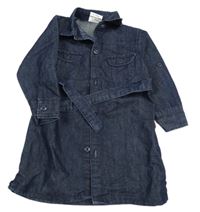 Tmavomodré rifľové košeľové šaty s opaskom