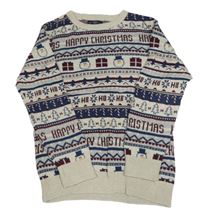 Šedo-vínovo-tmavomodrý vzorovaný svetr se sněhuláky Next