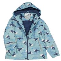 Svetlomodrá nepromokavá jarná bunda s velrybami a kapucňou Lupilu