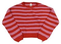 Červeno-ružový pruhovaný oversize sveter C&A