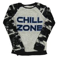 Světlešedo-černá chlupatá pyžamová mikina se vzorovanými rukávy a nápisem Pep&Co