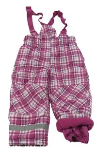 Tmavorůžovo-bílé kostkované šusťákové funkční oteplovačky s kšandami Topomini