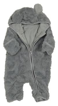Sivá chlpatá podšitá kombinéza s kapucňou So Cute