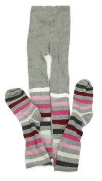 Šedo-růžovo-bílé pruhované punčocháče