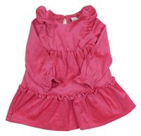 Tmavorůžové puntíkaté plyšové šaty s volánky Tahari