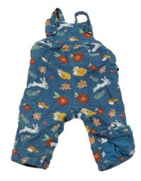 Tmavomodré květované laclové podšité manšestráky se zajíčky M&S