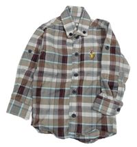 Hnědo-šedá kostkovaná košile s výšivkou 