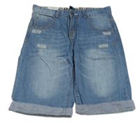 Modré rifľové kraťasy s výšivkami Dognose