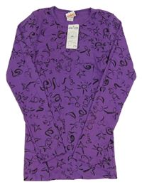 Nové - Fialové slim triko s obrázky 