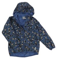 Tmavomodro-hnedá vzorovaná softshellová bunda s kapucňou