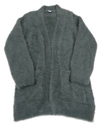Tmavošedý pleteno/chlupatý cardigan Tu