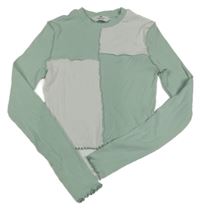 Mintovo-biele rebrované crop tričko H&M